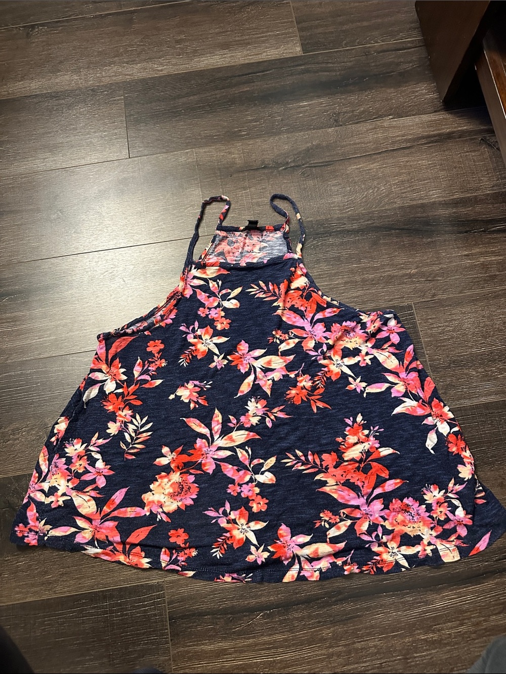 Aeropostale Navy Floral High-Neck Camisole with Pink & Coral Blooms